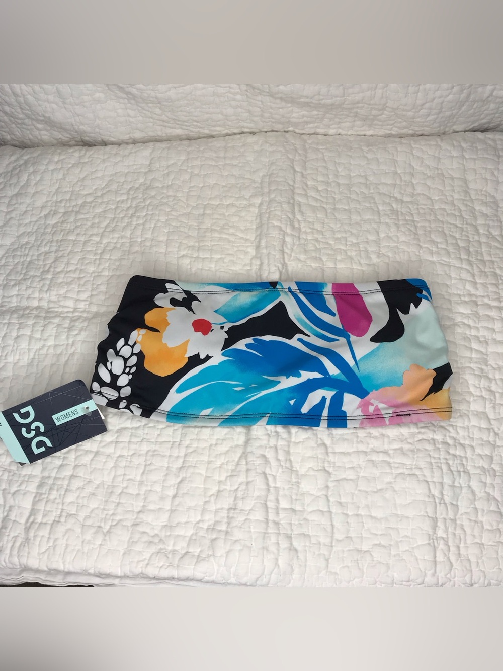 DSG Floral Bandeau Top in Black, Pink, Blue and Yellow Size Small